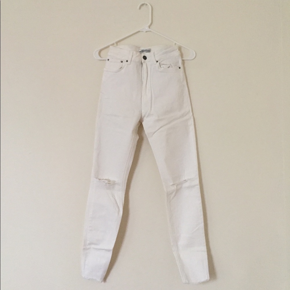 White Zara High Rise Distressed Skinny Jeans